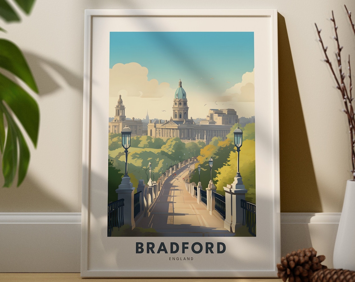 Bradford England City Landmark Travel Illustration Scenic Poster