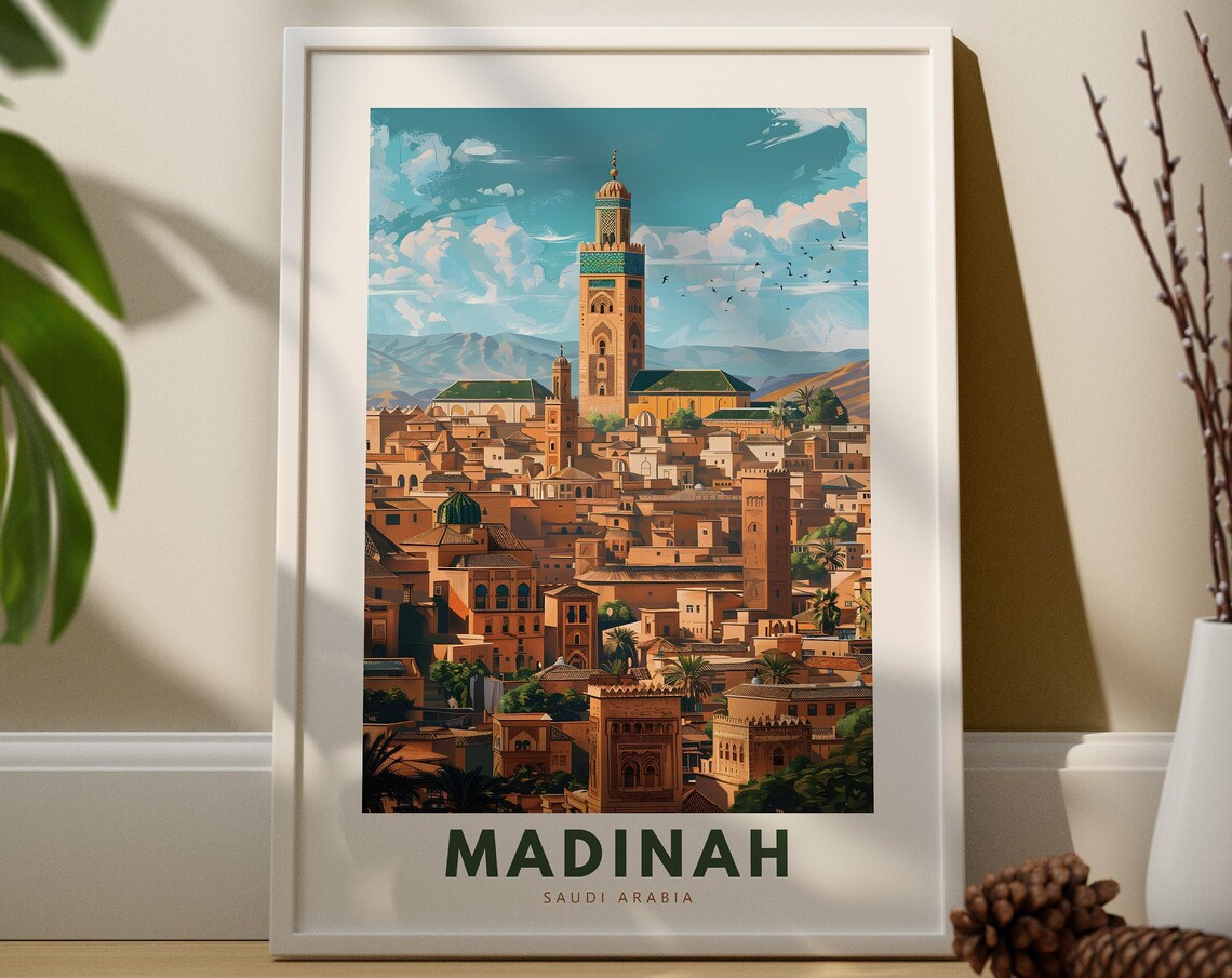 Stunning Madinah Saudi Arabia Cityscape Vintage Travel Art Poster