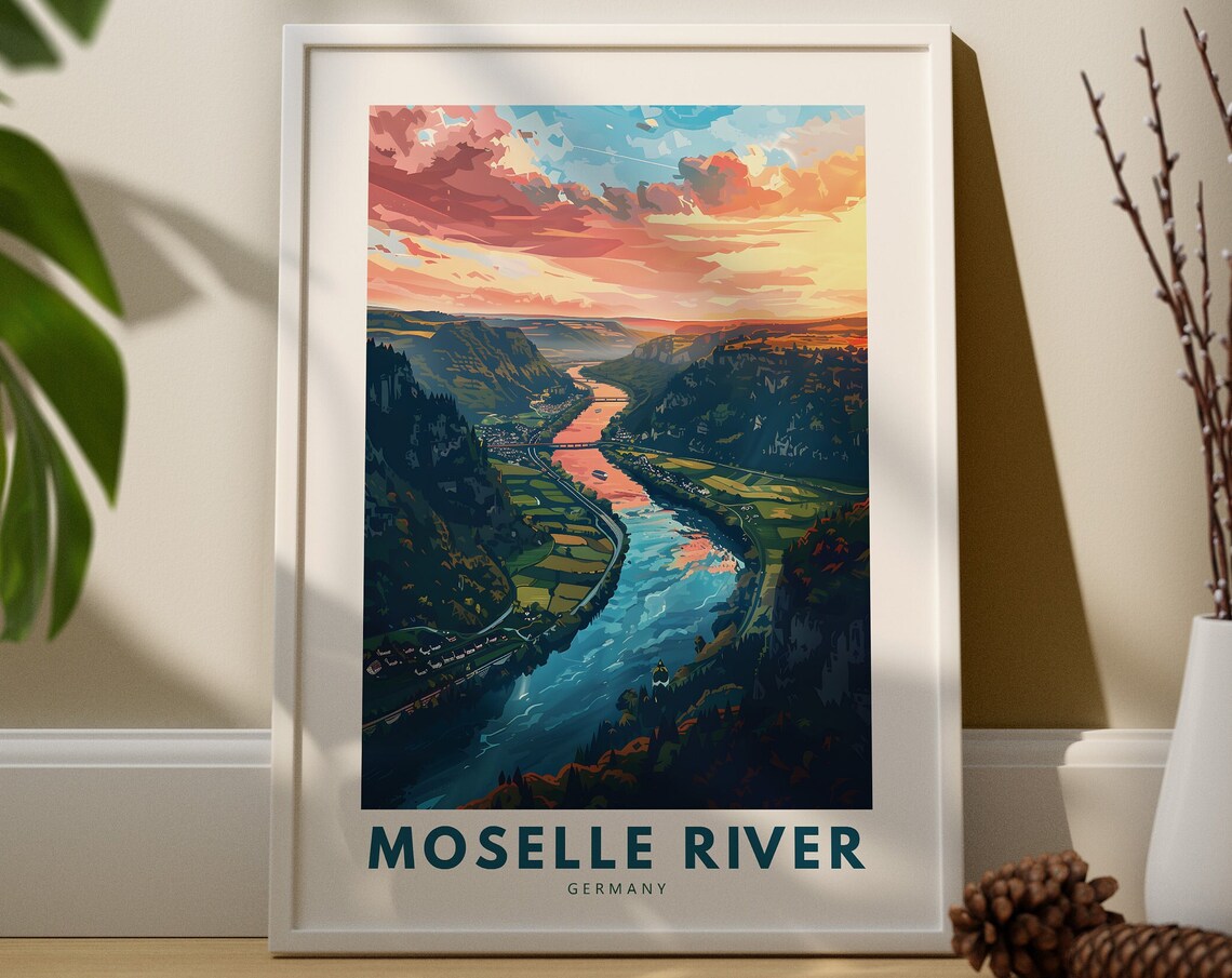 Moselle River Germany Sunset Valley Vintage Travel Poster Artwork