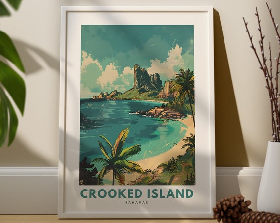 Crooked Island Wall Art Print Travel Poster Bahamas Decor Hang