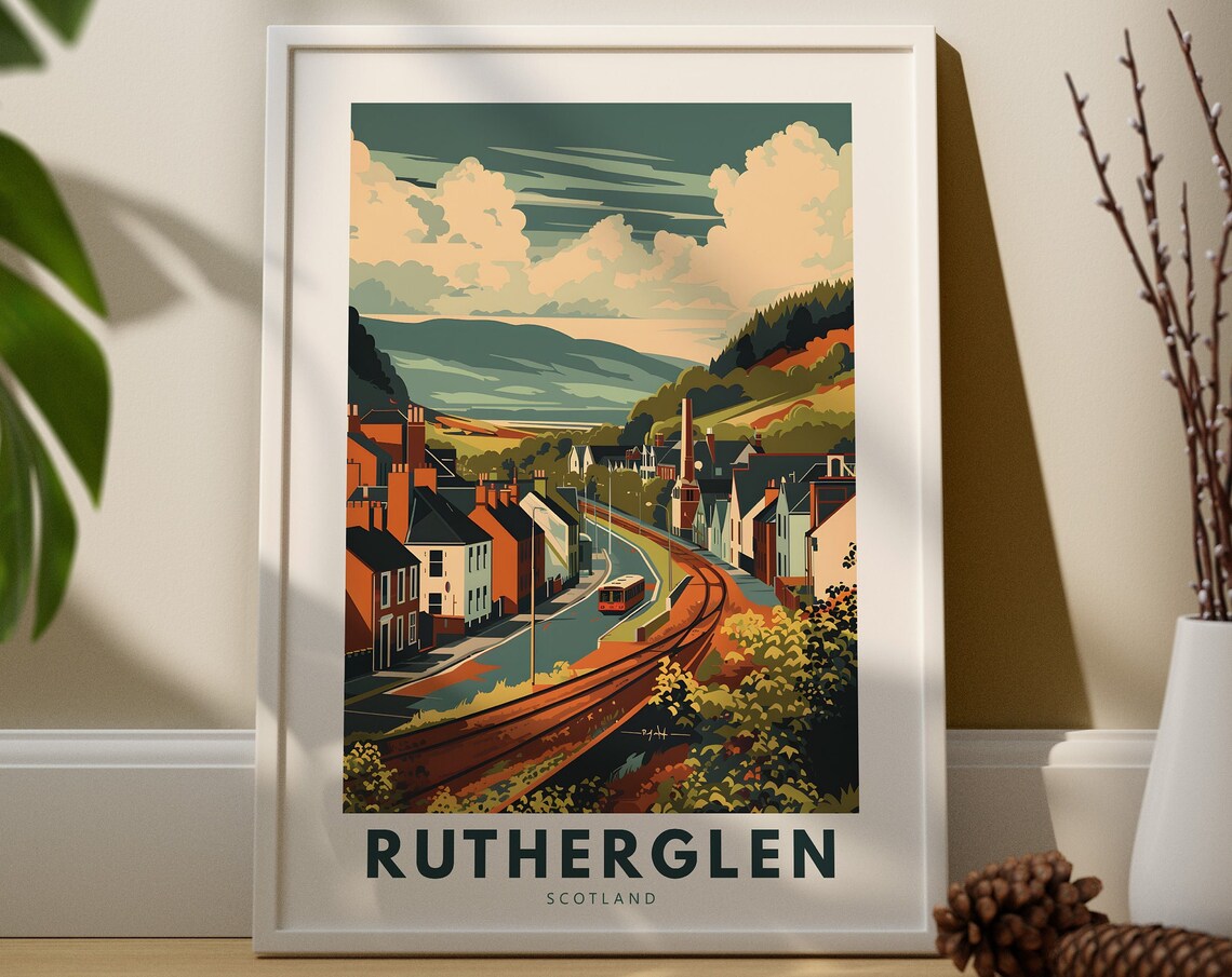 Rutherglen Scotland Vintage Railway Village Travel Poster Art