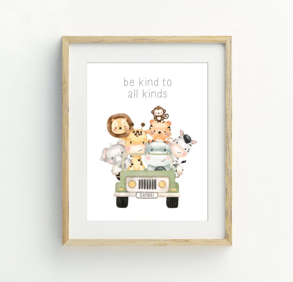 Be Kind To All Kinds Safari Animals Jeep Nursery Kids Wall Art Print - Image 2