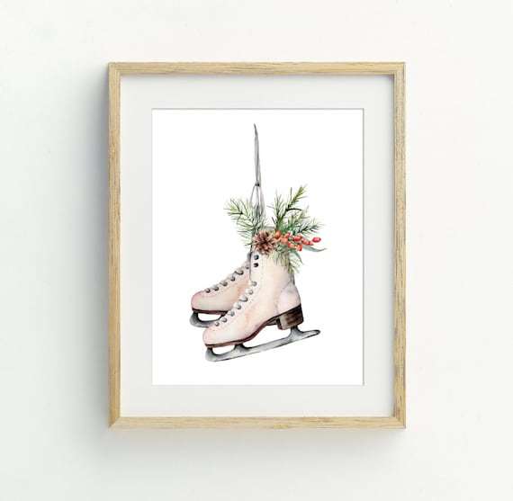 Ice Skates Christmas Art Print, Holiday Decor