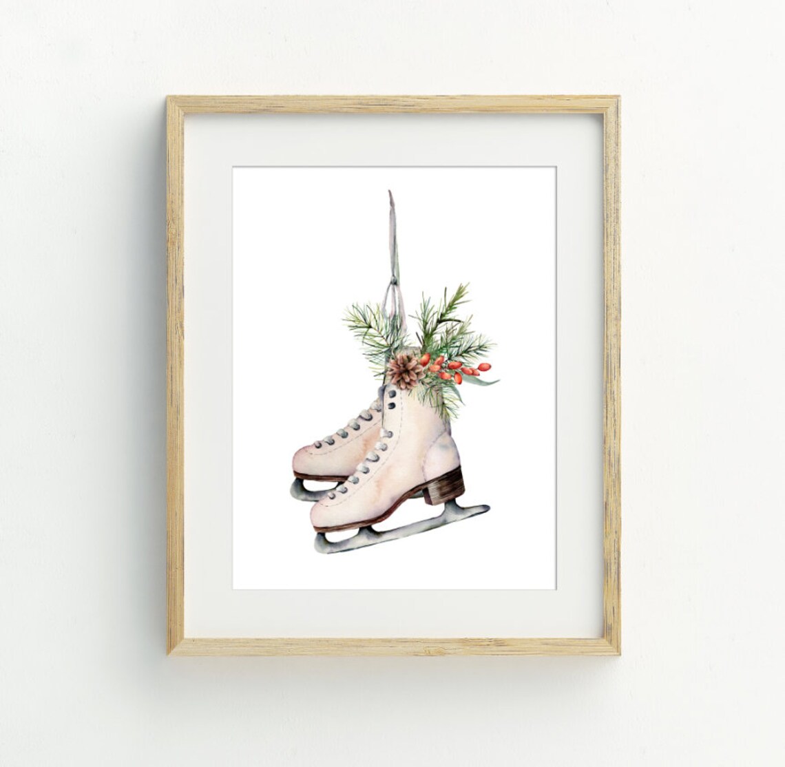 Ice Skates Christmas Art Print, Holiday Decor