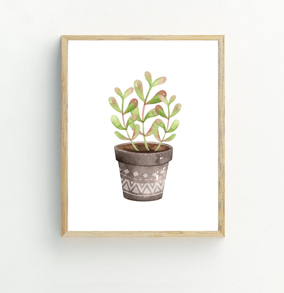 Watercolor Potted Jade Plant Terracotta Pot Botanical Boho Wall Art - Image 2