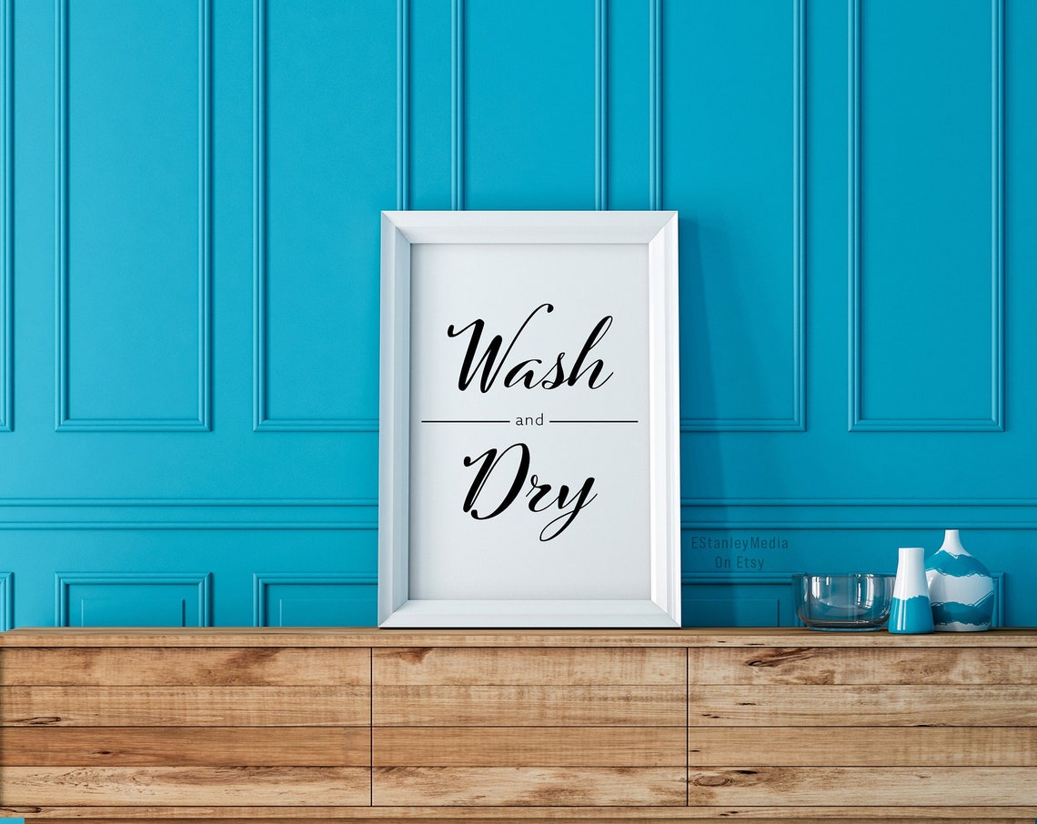 Chic Elegant Wash and Dry Script Laundry Room Wall Sign Poster
