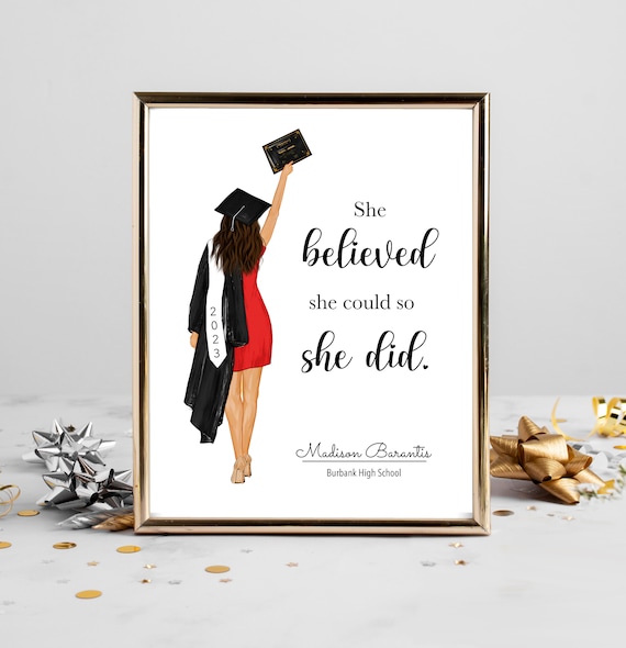 She Believed She Could So She Did Graduation Quote Art Poster