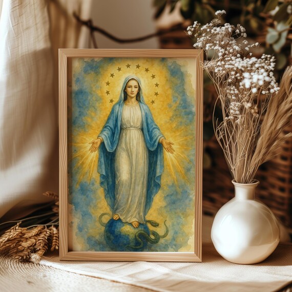 Immaculate Conception Virgin Mary Catholic Watercolor Faith Poster