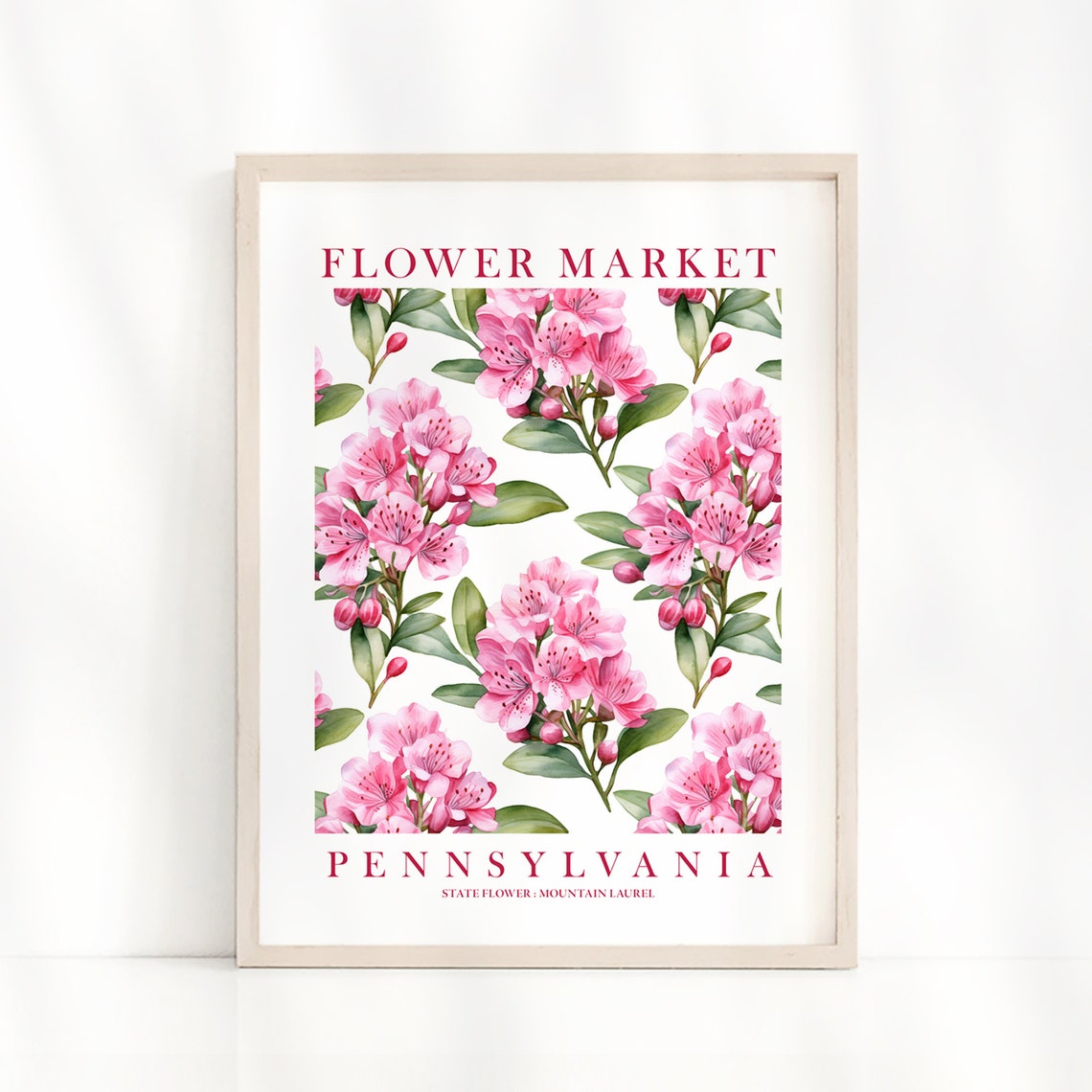 Pennsylvania Mountain Laurel State Flower Market Botanical Poster