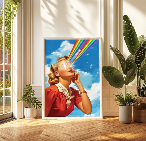 Open Your Eyes Rainbow Art Trippy Wall Art Vintage Wall Art Vintage Collage Art Eye Art Vibrant Trippy Wall Art Surreal Art