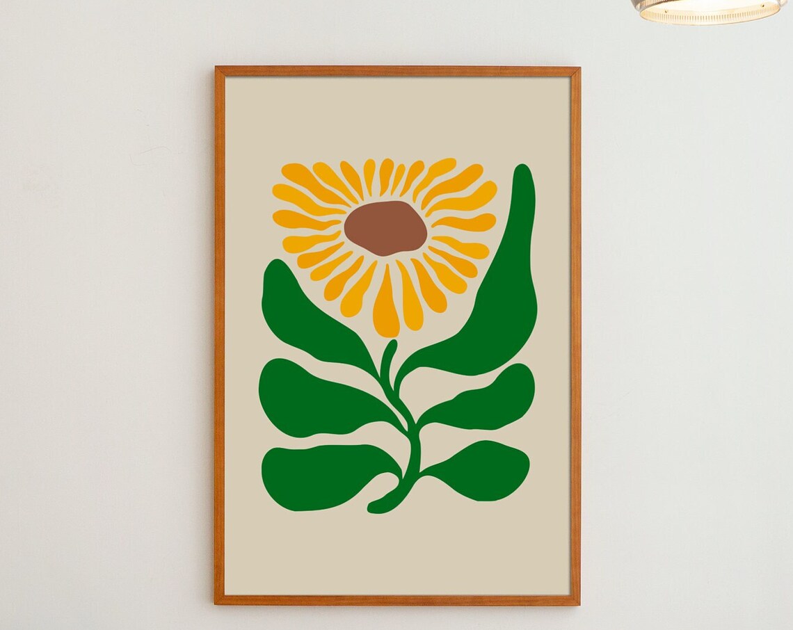 Retro Sunflower Bold Boho Yellow Green Mid Century Floral Poster