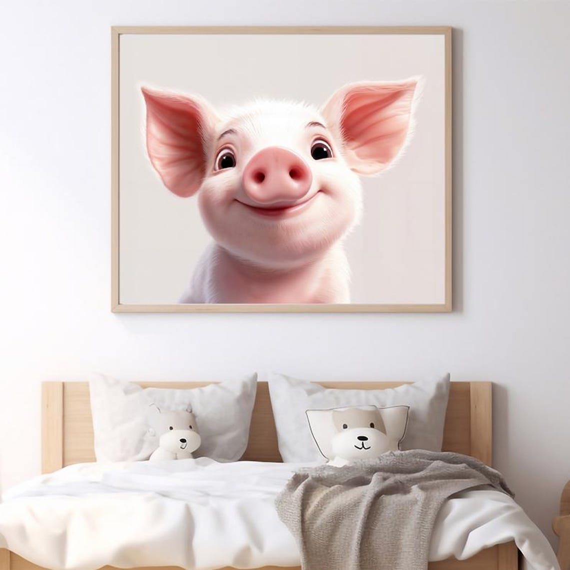 Smiling Happy Baby Pig with Big Ears Cute Farm Nursery Poster - Image 2