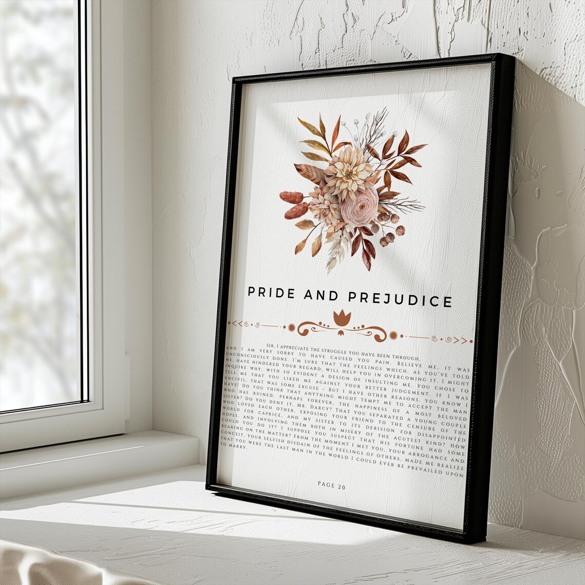 Pride And Prejudice Book Page Quote Poster Floral Watercolor Jane Austen - Image 3
