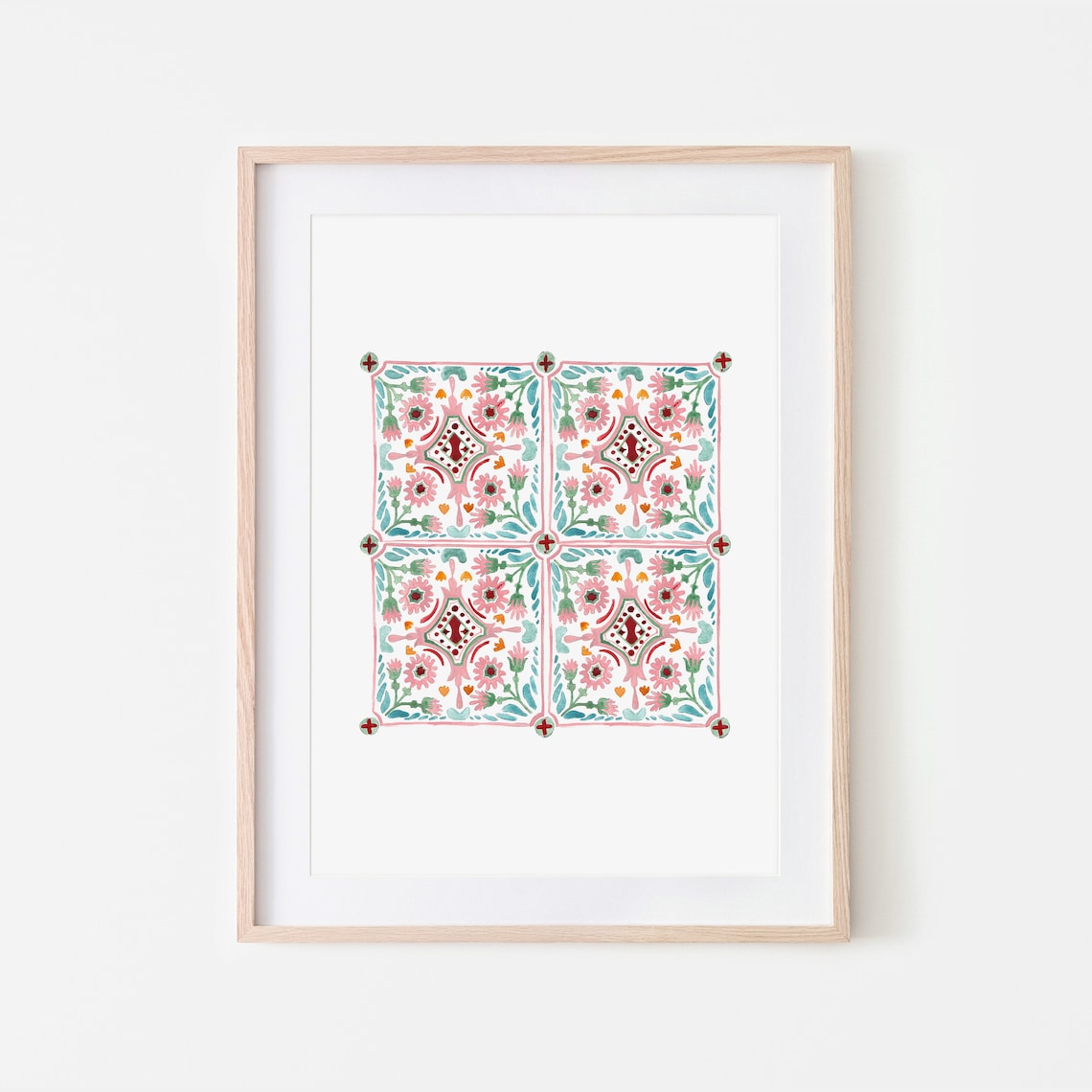 Moroccan Tiles Wall Art, Watercolor Home Decor