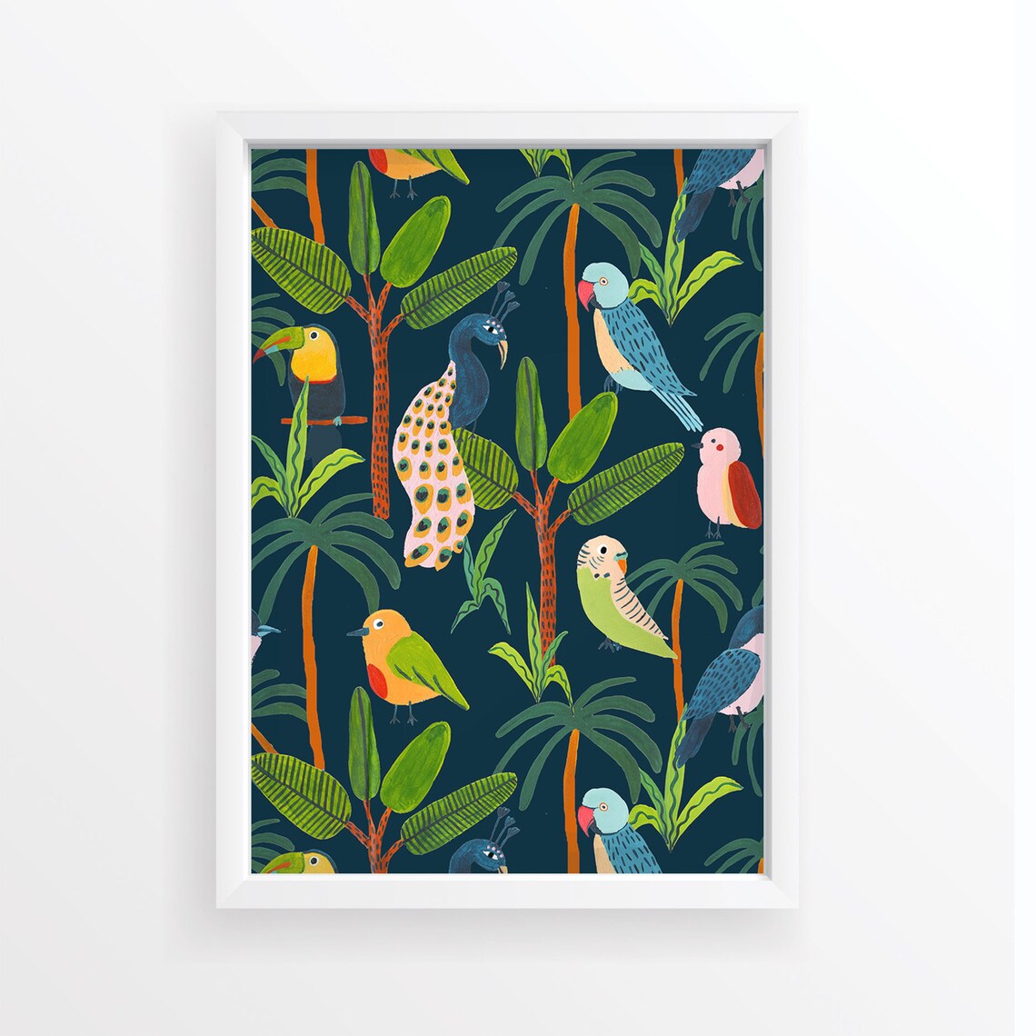 Parrot Peacock Toucan Botanical Animal Print, Nursery