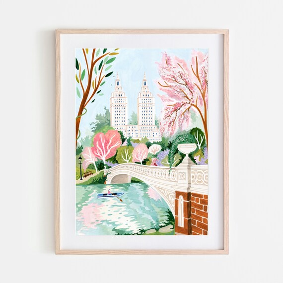 Central Park New York Travel Poster, Bow Bridge