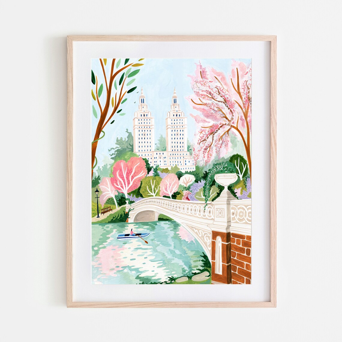 Central Park New York Travel Poster, Bow Bridge