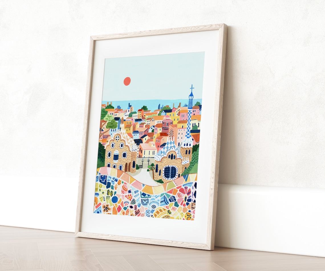 Barcelona Travel Print, Park Guell Europe Travel Poster - Image 3