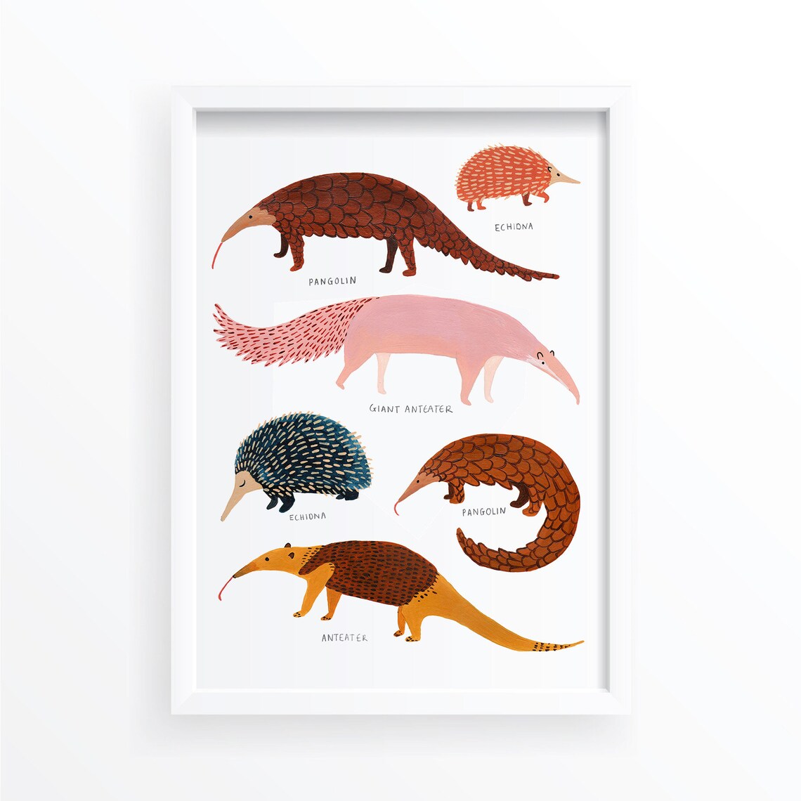 Pangolin, Anteater, and Echidna Nursery Art Print