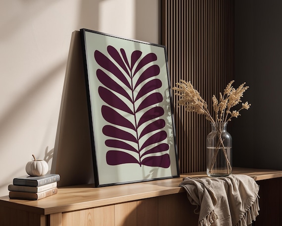Minimalist Burgundy Wine Leaf Botanical Modern Living Room Art Poster