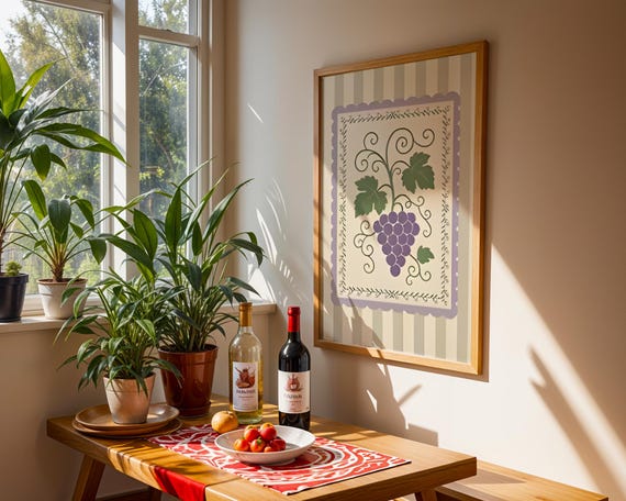 Vineyard Dreams Rustic Grapes Wall Art For Kitchen Dining Room