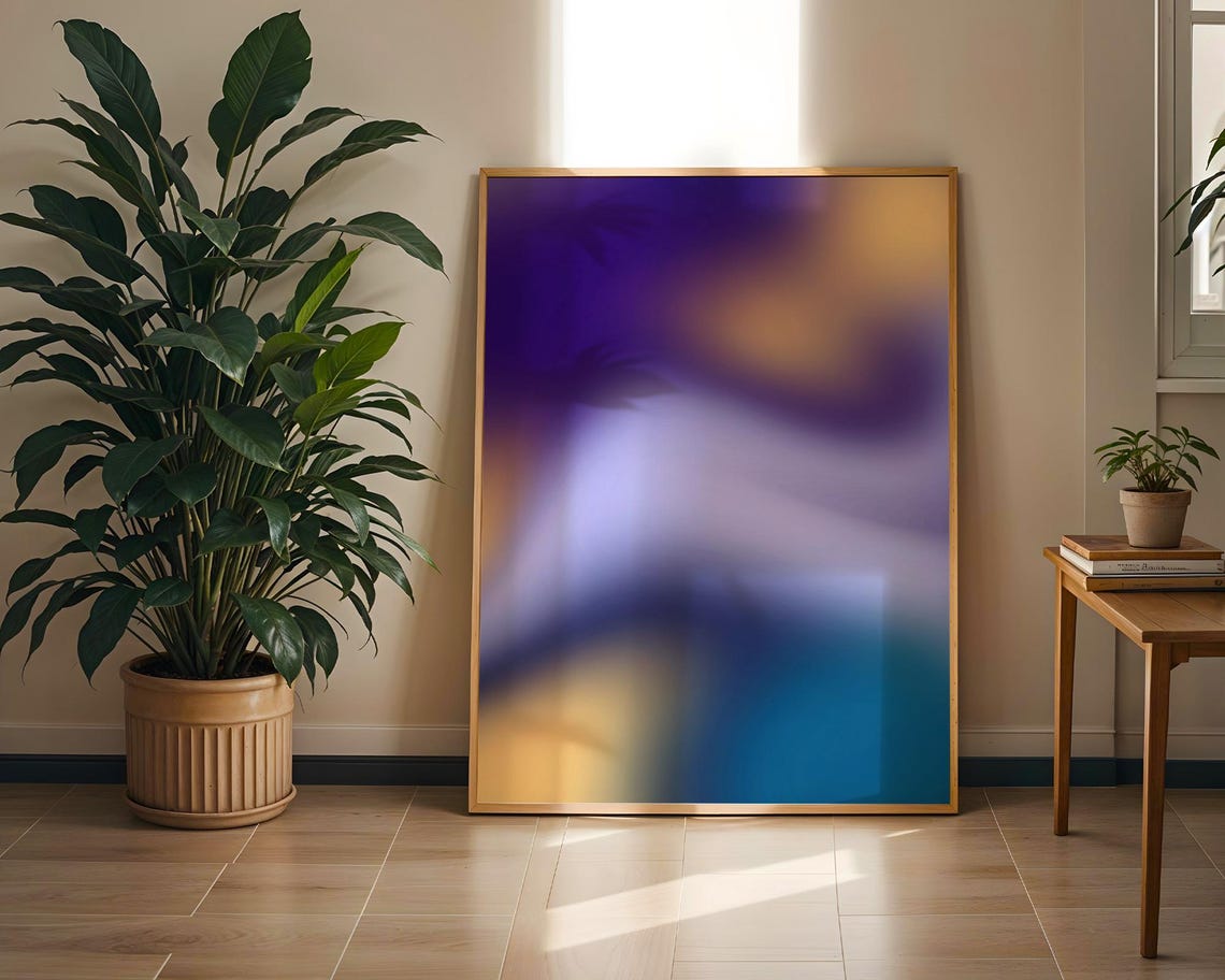 Dreamy Midnight Purple Gold Blur Gradient Abstract Aura Poster