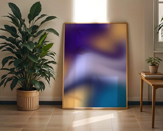 Retro Midnight Blue Purple Blur Poster Dreamy Lavender Gold Wall Decor Aesthetic Dorm Gift Idea