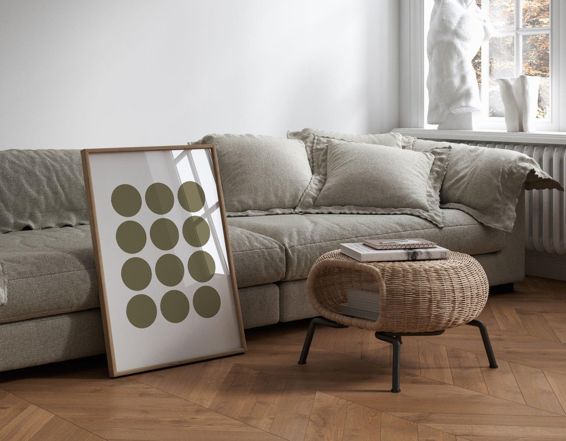 Olive Green Circle Grid Geometric Minimalist Modern Art Print