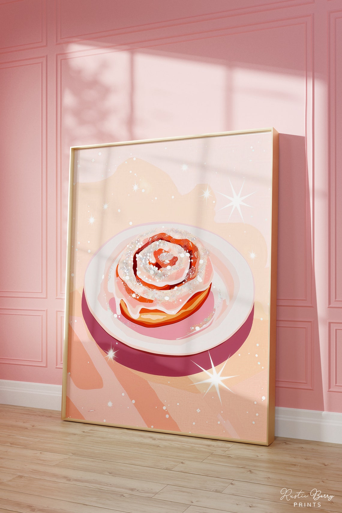 Pink Sparkle Cinnamon Roll Whimsical Pastry Kitchen Decor Poster