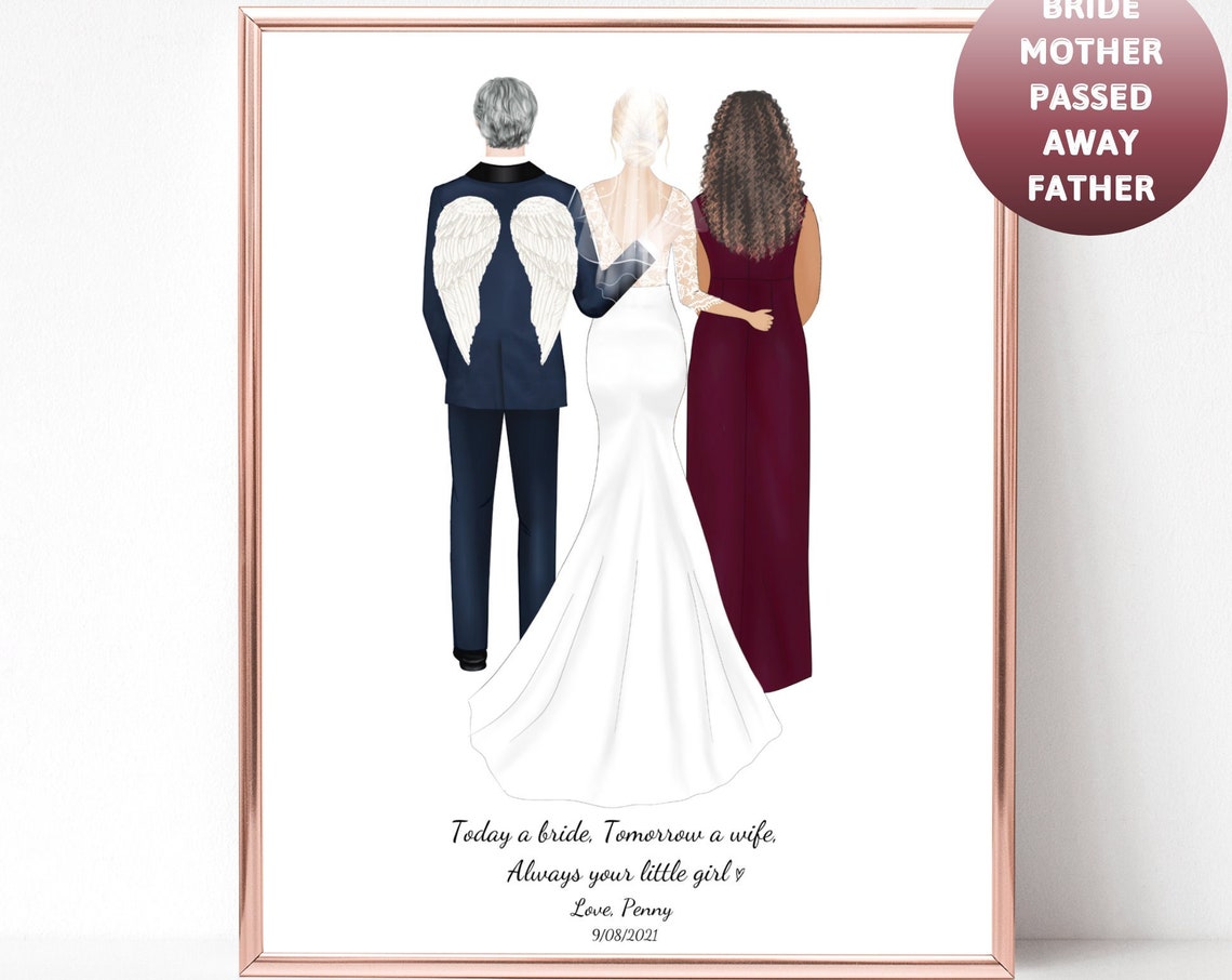 Bride With Her Angel Father And Mother Memorial Wedding Poster