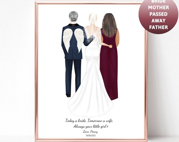 Bride With Her Angel Father And Mother Memorial Wedding Poster
