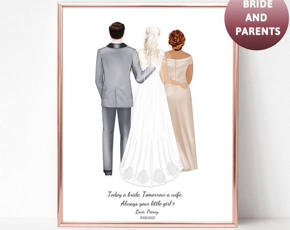 Bride And Parents Portrait Grey Suit Dad Little Girl Quote Poster