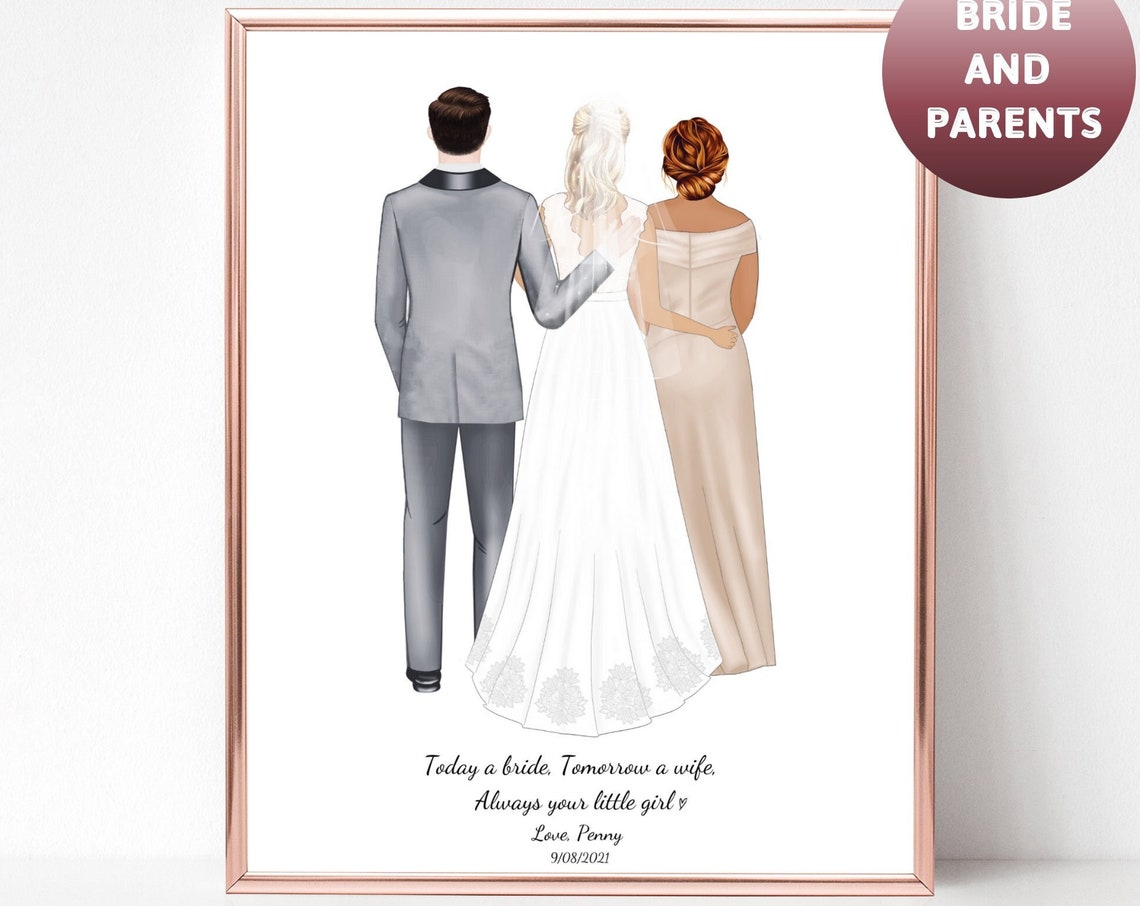 Bride And Parents Portrait Grey Suit Dad Little Girl Quote Poster