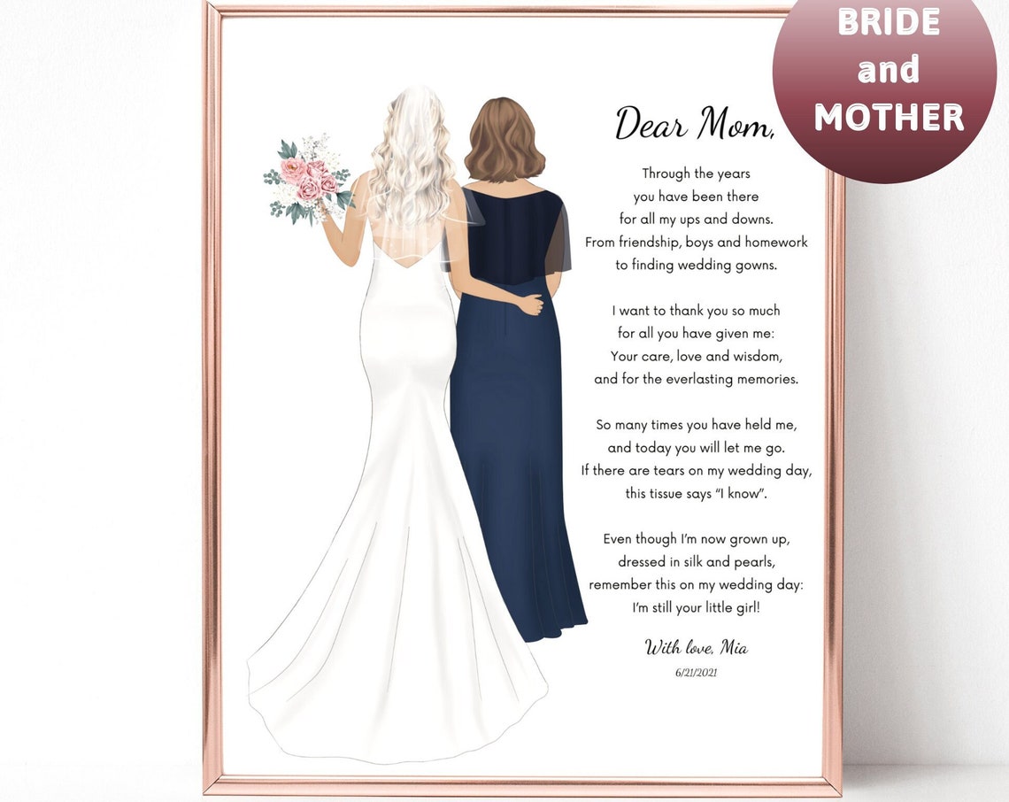 Bride And Mother Navy Dress Dear Mom Wedding Poem Gift Poster