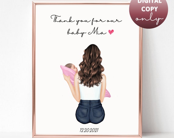 New Mom Holding Her Newborn Baby Thank You For Our Baby Poster