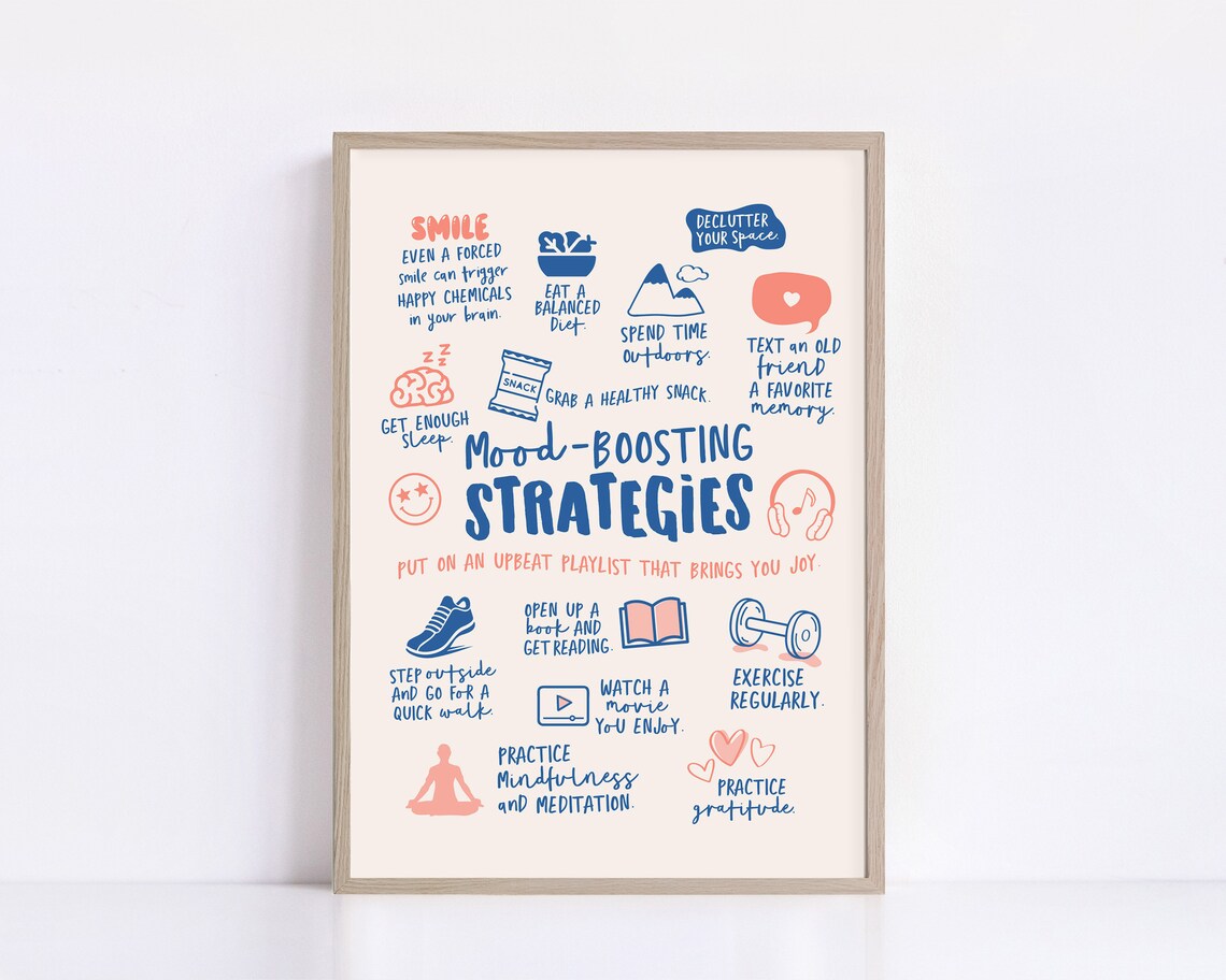 Mood Boosting Strategies Mental Health Wellness Tips Wall Poster - Image 2