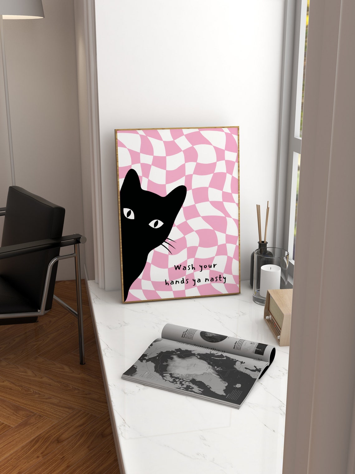 Funny Black Cat Bathroom Art Print - Image 4