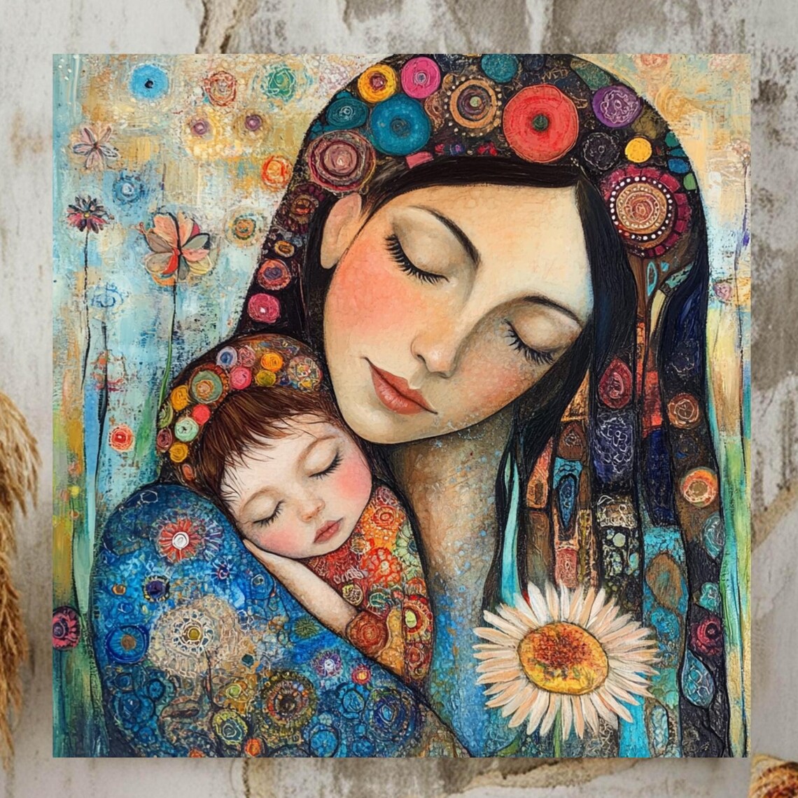 Mother And Child Boho Wall Art, Hippie Decor