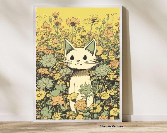 Vintage Wall Art Retro Sci Fi Space Cute Cat Cosmic Deco Eclectic Home Decor Poster White Scifi 28281