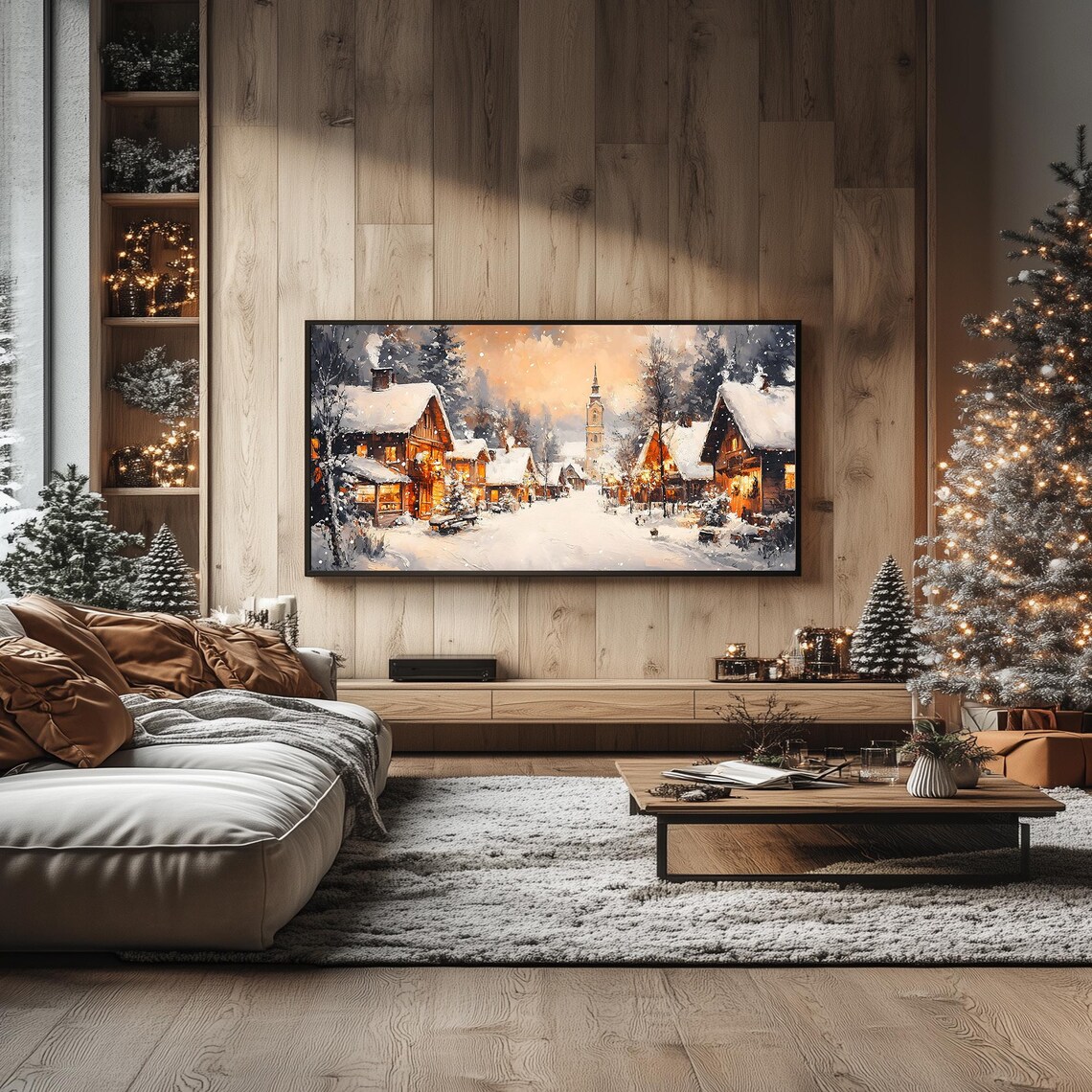 Dreamy White Poinsettias Holiday Floral Painting Red Berries Frame TV Poster - Image 3