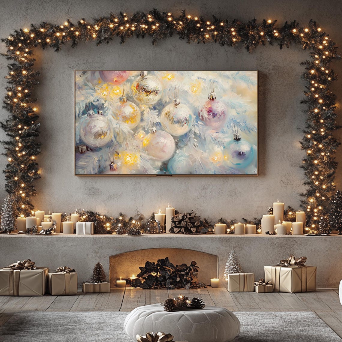 White Christmas Tree with Gold Baubles Glowing Holiday Poster - Image 5