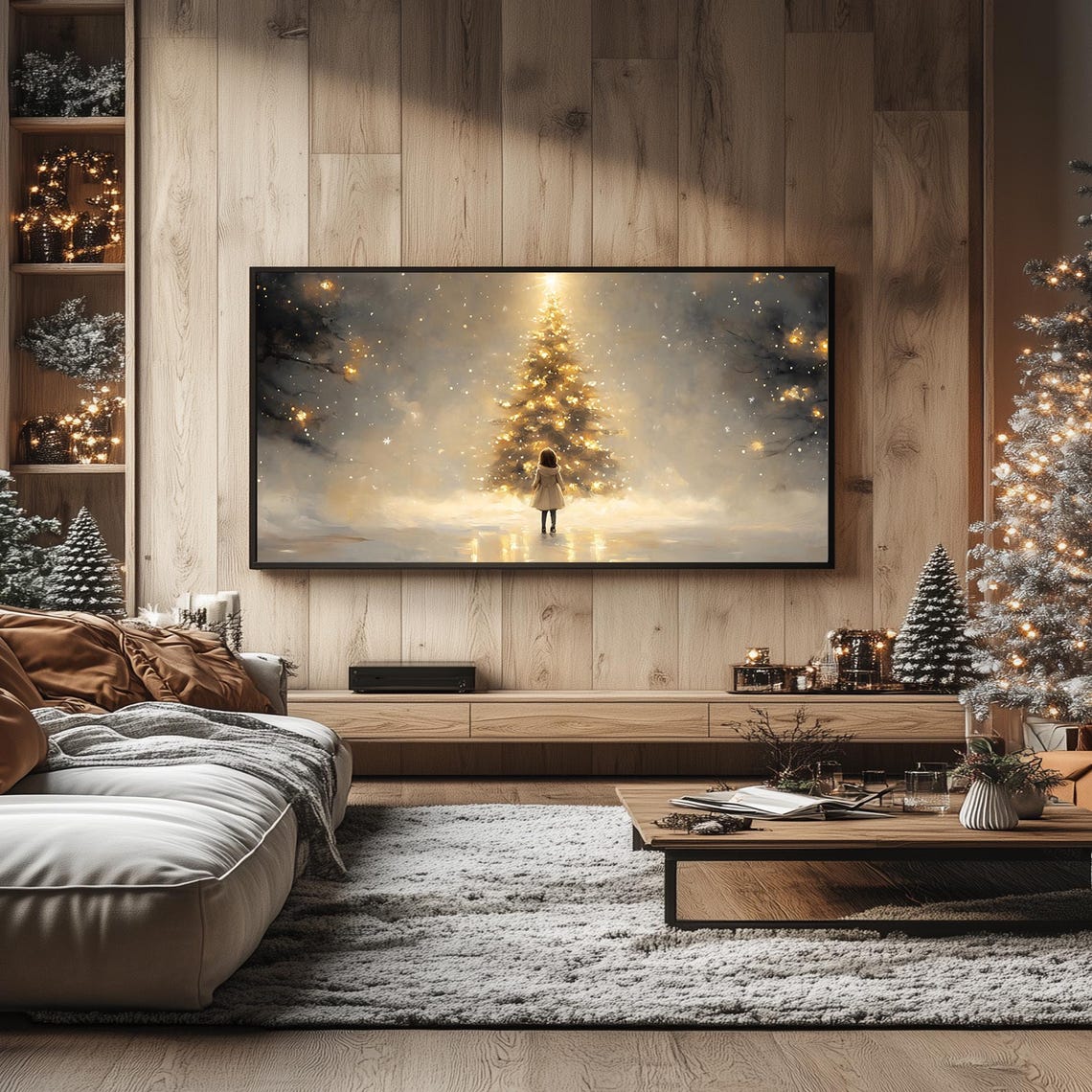 Glowing Christmas Tree with Little Girl in Snow Frame TV Poster - Image 5