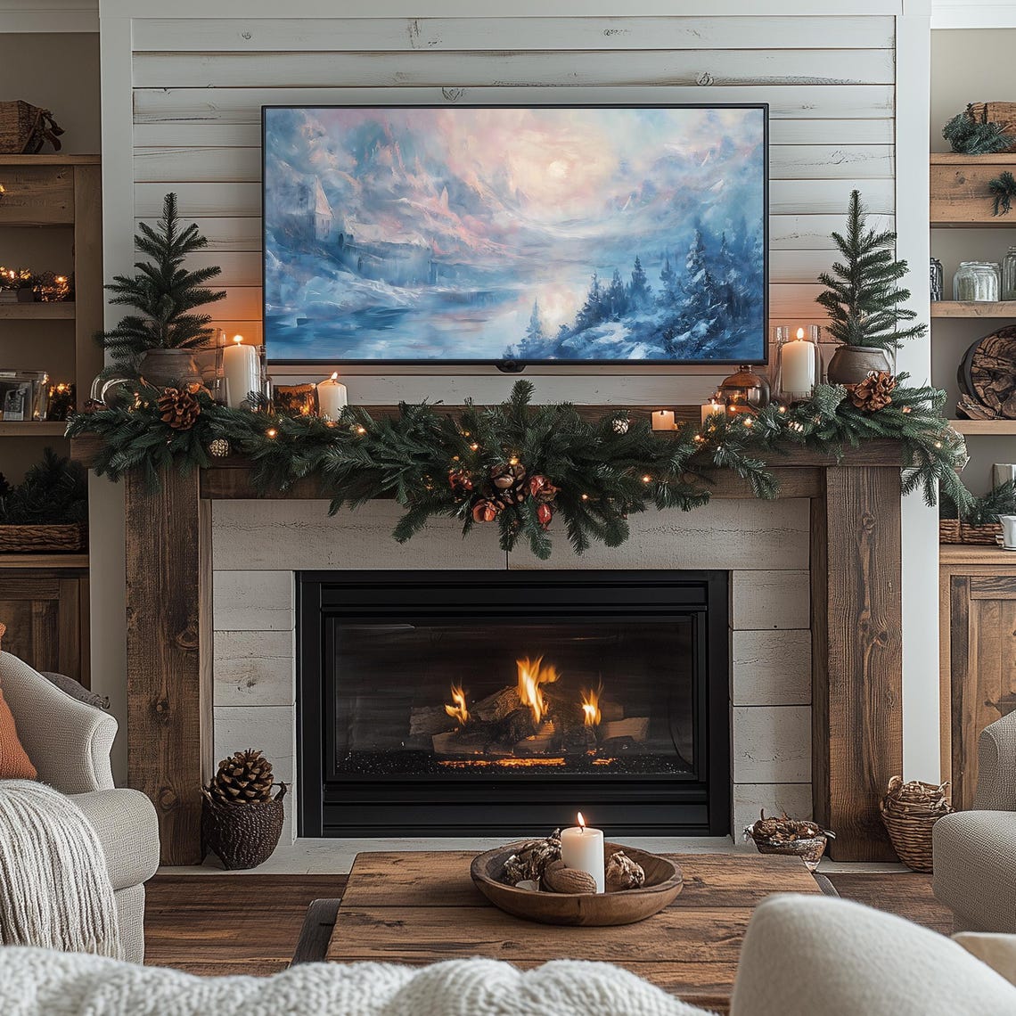 Tranquil Icy Lake Winter Mountains Dreamy Blue Sunrise Frame TV Poster - Image 2