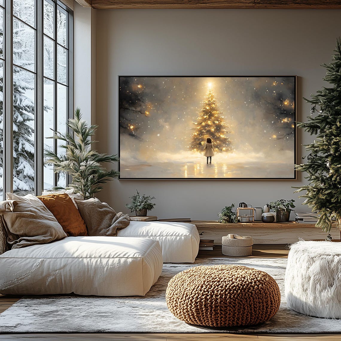 Glowing Christmas Tree with Little Girl in Snow Frame TV Poster - Image 2