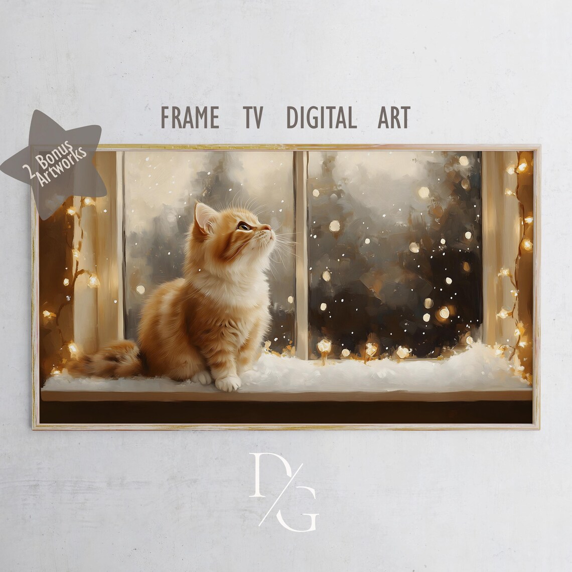 Kittens Curious Gaze Orange Tabby Snowy Windowsill Fairy Lights Frame TV Poster - Image 5