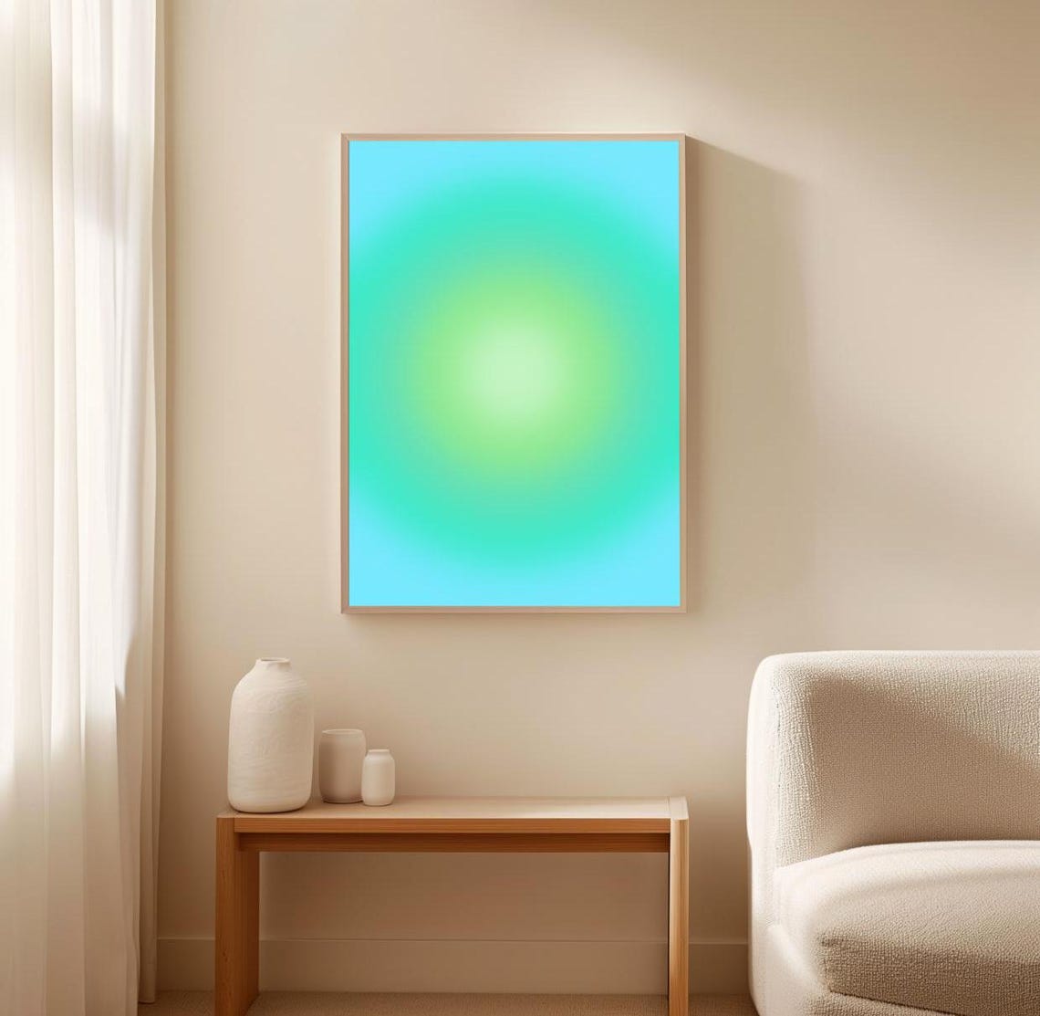 Turquoise Green Aura Gradient Glow Abstract Minimalist Poster - Image 2
