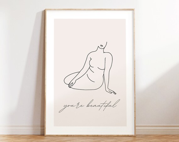 You're Beautiful Curvy Woman Line Art Body Positive Quote Poster