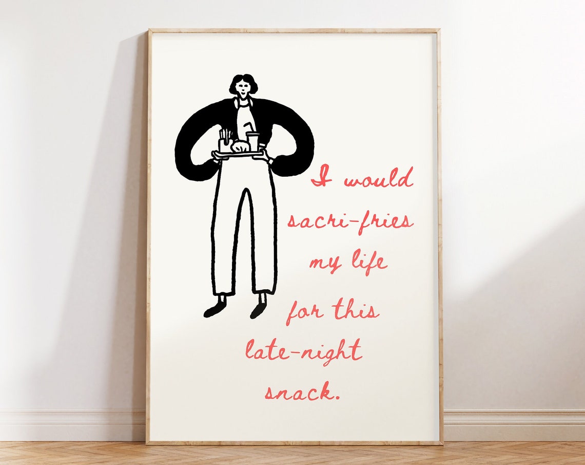 Funny French Fries Print Retro Food Posters Trendy Kitchen Decor Foodie Art Funky Kitchen Prints French Fries Quote