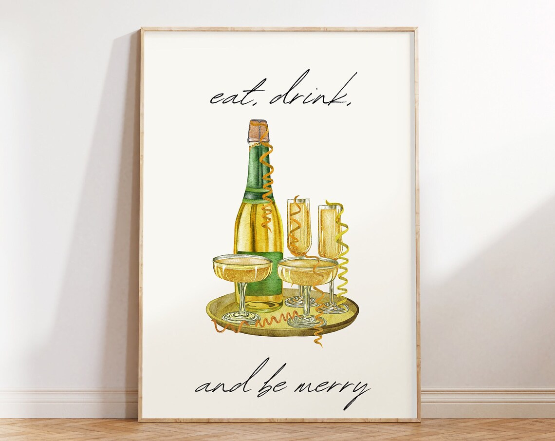 Eat Drink and Be Merry Champagne Watercolor Holiday Party Poster - Image 4