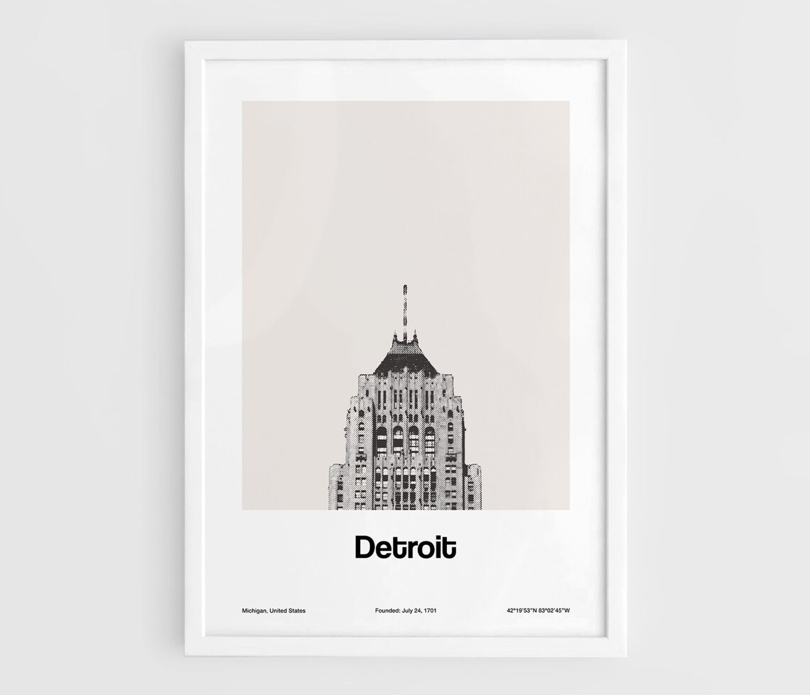 Detroit MI Fisher Building Minimalist Travel Poster